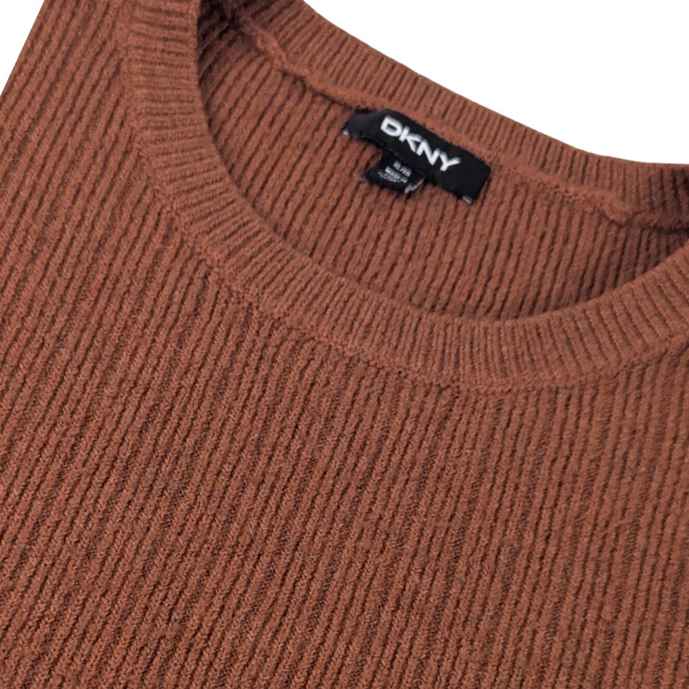 DKNY Womens Copper Brown Ribbed Cashmere Blend Crew Neck Sweater XL
